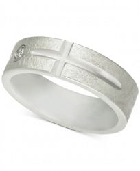 Men's Diamond Accent East-West Cross Band in White Tungsten Carbide