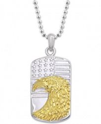 Two-Tone Eagle and Flag Dog Tag 24" Pendant Necklace in Stainless Steel