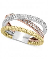 Effy Diamond (3/8 ct. t. w. ) Tri-Color Statement Ring in 14k Gold, 14k White Gold and 14k Rose Gold