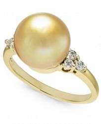 Cultured Golden South Sea Pearl (10mm) & Diamond (1/6 ct. t. w. ) Ring in 14k Gold