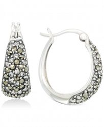 Marcasite & Crystal Pave Hoop Earrings in Sterling Silver