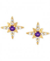 Amethyst (1/8 ct. t. w. ) & White Topaz (1/4 ct. t. w. ) Star Stud Earrings in 14k Gold