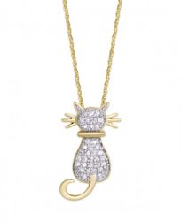 Diamond 1/4 ct. t. w. Cat Pendant Necklace in 14K Gold over Sterling Silver