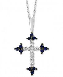 Effy Sapphire (1/6 ct. t. w. ) & Diamond (1/5 ct. t. w. ) Cross 18" Pendant Necklace in 14k White Gold