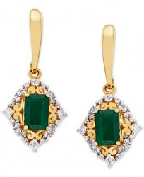 Emerald (1-1/5 ct-t. w) & Diamond (1/4 ct. t. w) Drop Earrings in 14k Gold