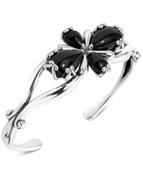 Carolyn Pollack Black Agate Flower Cuff Bracelet in Sterling Silver