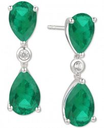 Emerald (3 ct. t. w. ) & Diamond (1/10 ct. t. w. ) Drop Earrings in 14k White Gold (Also in Certified Ruby)