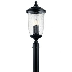 147-BEL-2279384 - Bailey Street Home - Lees Barton - Three Light Outdoor Post LanternTextured Black Finish with Clear Seeded Glass - Lees Barton