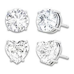 1 Pair Of Round Classic Stud Earrings And 1 Pair Of Heart-Shaped Earrings Featuring Over 1 Carat Of Clear Simulated Diamonds