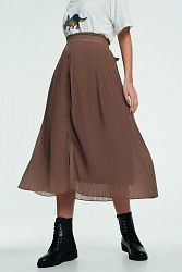 Floaty Midi Skirt With Button Front In Beige - Large