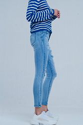 Light Ripped Skinny Jeans In Wash Blue - XL