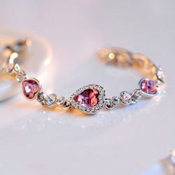 Ocean Heart Silver Crystal Bracelet - Rose