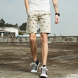 Slim Fit Cargo Shorts High-Tops Shoe Print Design - White / 28