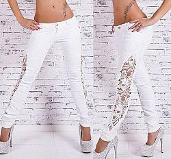 Street Style Ladies Long Lace Jeans - White / XL