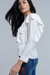 Top With Ruffle Detail In Cream - L