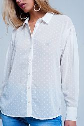 White Relaxed Sheer Shirt In Subtle Spot - L