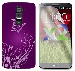 Exian Screen Guards X2 And Tpu Case For Lg G2 - Flowers And Butterfly Purple Purple