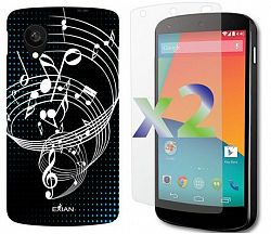 Exian Screen Guard Protectors X2 And Tpu Case For Nexus 5 - Musical Notes Black Black