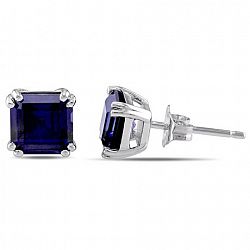 Tangelo 2 Carat T. G. W. Created Blue Sapphire 10 K White Gold Square Stud Earrings Blue None
