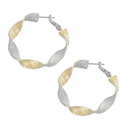 Quintessential 14Kt Gold & Rhodium Plated Two-Tone Textured Twisted 40Mm Hoop Earrings Gold, Silver