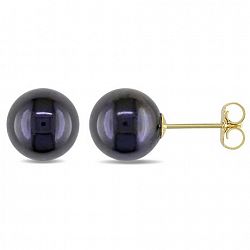 Asteria 8-8.5Mm Black Cultured Freshwater Pearl 14K Yellow Gold Stud Earrings Black None