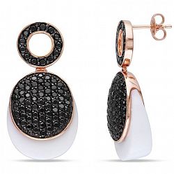 Asteria Synthetic White Agate And Black Cubic Zirconia Rose Rhodium-Plated Sterling Silver Dangle Earrings Black None