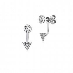 Mass Te Massete Sterling Silver Simulated Diamond Post Earrings With Triangle Front Back Ear Jacket Silver Universal