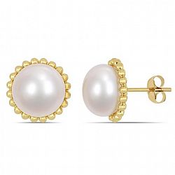 Miabella 10.5-11Mm Cultured Freshwater Pearl 10 K Yellow Gold Halo Stud Earrings White None