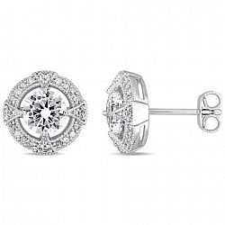 Miabella 2-1/5 Carat T. G. W. Created White Sapphire And 1/6 Carat T. W. Diamond Sterling Silver Halo Stud Earrings White None