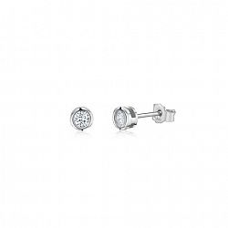 Mass Te Massete Sterling Silver Simulated Diamond Stud Earrings With Trimmed Bezel Silver Universal