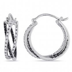 Asteria 1/4 Carat T. W. Black And White Diamond Sterling Silver Cross-Over Hoop Earrings Multi None
