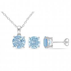 Tangelo 6-3/8 Carat T. G. W. Blue Topaz Sterling Silver Solitaire Pendant And Stud Earrings Set Blue None