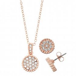 Ti Amo Jewellery Ti Amo Women's Circle Crystal Bead Trim Necklace And Earring Set Pink