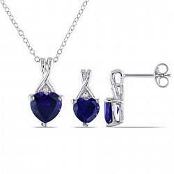 Tangelo 3.75 Carat T. G. W. Created Blue Sapphire And Diamond-Accent Sterling Silver Heart Pendant And Earrings Set Blue None