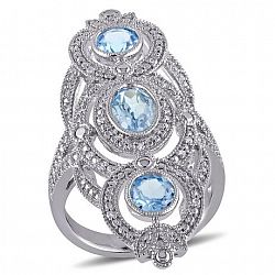 Tangelo 2 Carat T. G. W. Blue Topaz And 1/10 Carat T. W. Diamond Sterling Silver Vintage Filigree Cocktail Ring Blue 5