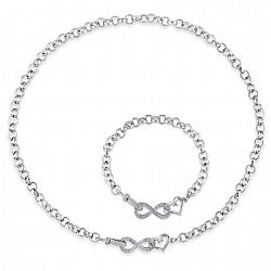 Miabella 1/5 Carat T. W. Diamond Sterling Silver Heart Infinity Necklace And Bracelet Set. White None