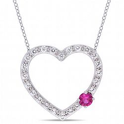 Tangelo 1-1/8 Carat T. G. W Created Ruby And White Sapphire Sterling Silver Heart Necklace, 18" Red None