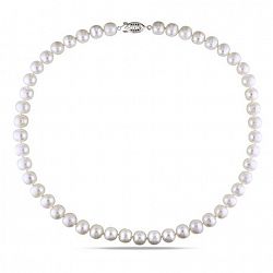 Miabella 9-10Mm White Round Freshwater Cultured Pearl Brass Strand Necklace White