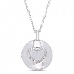 Miabella Diamond-Accent Sterling Silver Locket Heart Necklace, 18" White None