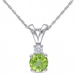 Tangelo 3/5 Carat T. G. W. Peridot And Diamond-Accent 10 K White Gold Solitaire Pendant, 17" Green None