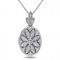 Miabella Diamond-Accent Sterling Silver Floral Locket Pendant, 18" White None