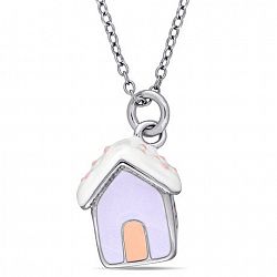 Cutie Pie Jewels Sterling Silver Children's Dog House Pendant, 14" White