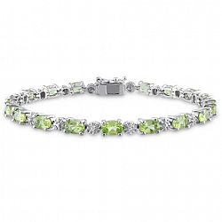 Tangelo 8-4/5 Carat T. G. W. Peridot And Diamond-Accent Sterling Silver Tennis Bracelet, 7.25" Green None