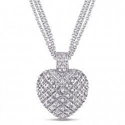 Miabella 1 Carat T. W. Diamond Heart Pendant With 3-Strand Chain In Sterling Silver