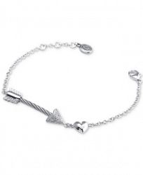 Charriol White Topaz Arrow, Heart & Cable Link Bracelet (1/10 ct. t. w. ) in Sterling Silver & Stainless Steel