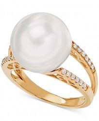Honora White Cultured Ming Pearl (13mm) & Diamond (1/8 ct. t. w. ) Ring in 14k Gold