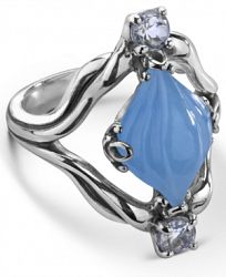 Carolyn Pollack Carved Blue Jade (10x16mm) and White Topaz (1/4 ct. t. w. ) Ring in Sterling Silver