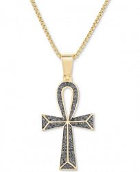 Men's Black Diamond (1/4 ct. t. w. ) Ankh 22" Pendant Necklace in Sterling Silver, 14k Gold-Plated Sterling Silver & Rhodium-Plated Sterling Silver