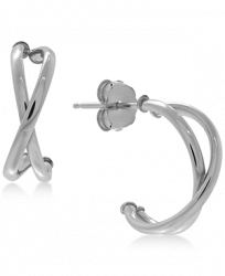 Crisscross J-Hoop Earrings in 10k White/Rose Gold, Rose Gold, White Gold or Gold, 1/2 inch