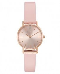 Bcbgmaxazria Ladies Round Pink Genuine Leather Strap Watch, 30mm